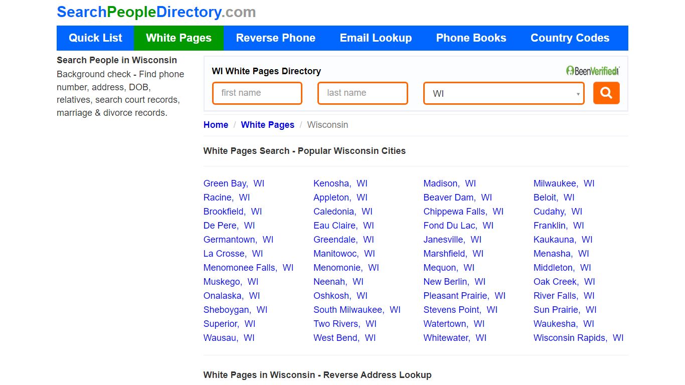 White Pages in Wisconsin, Find a Person, Local Directory